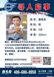 【寻人启事】图中唐铭浩于2025年08月04日上午11:00左右在桂林市临桂区大律街154号附近走失 - 太原28生活网 ty.28life.net